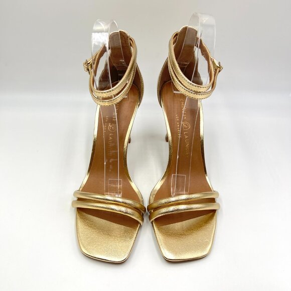 Chinese Laundry Womens Size 8 Gold Vegan Leather Dress‎ Sandals Heels Shoes - Picture 2 of 15